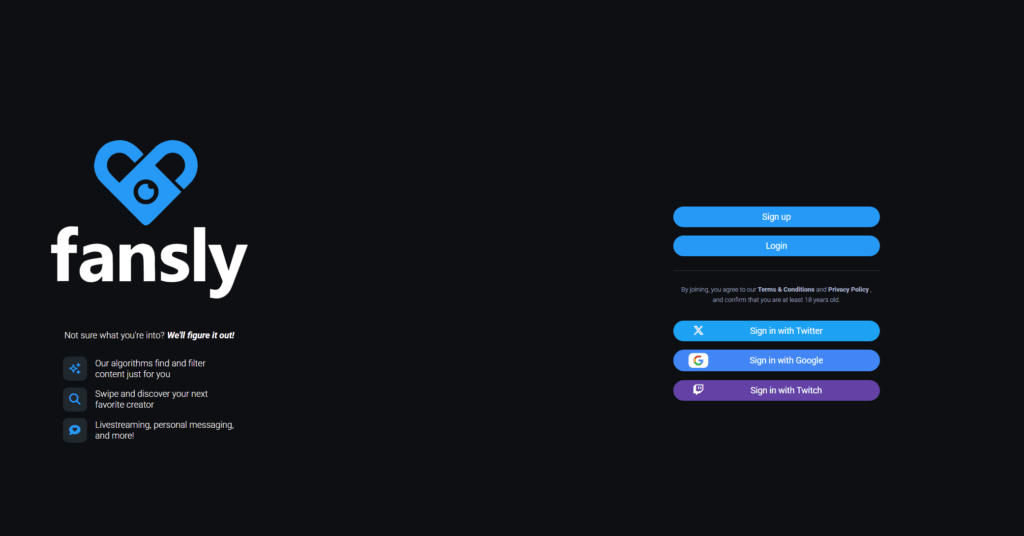 Fansly homepage screenshot