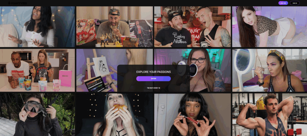 ManyVids homepage screenshot