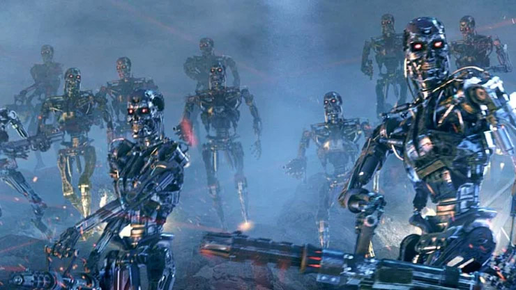 The Terminator, representing a future of AI warfare