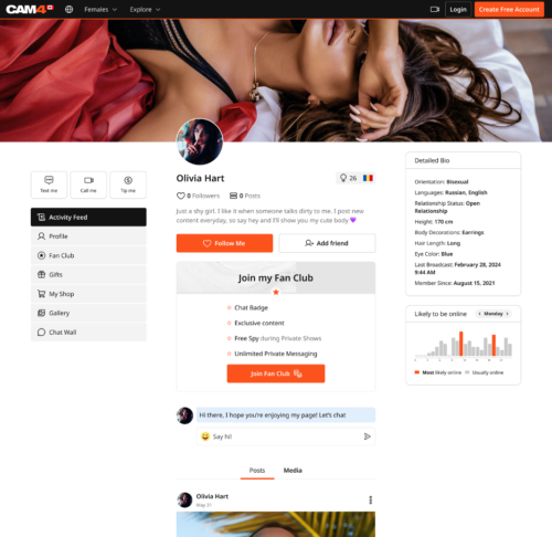 CAM4 Activity Feed on desktop view