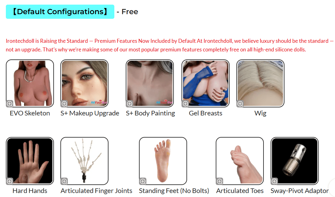 Customization options for a sex doll's appearance.
