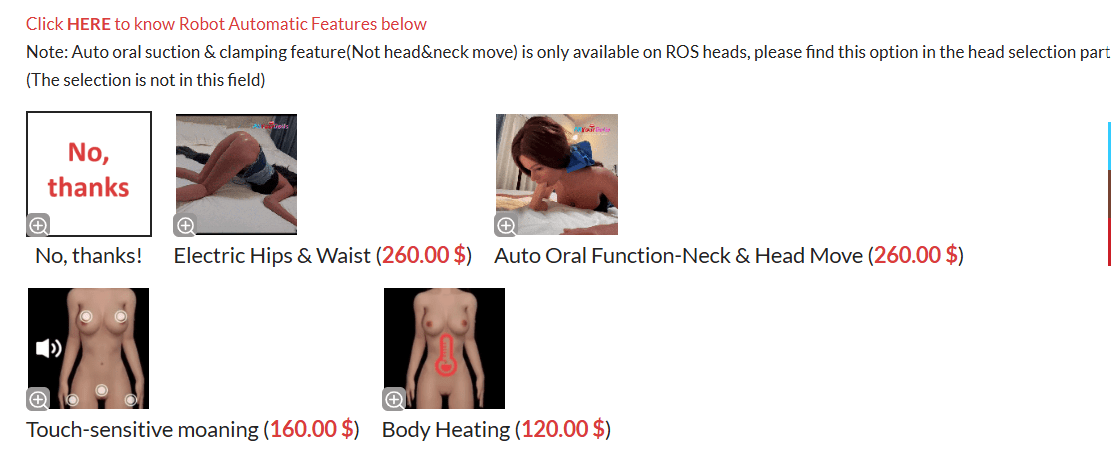 Robotic and automatic features available for sex dolls.