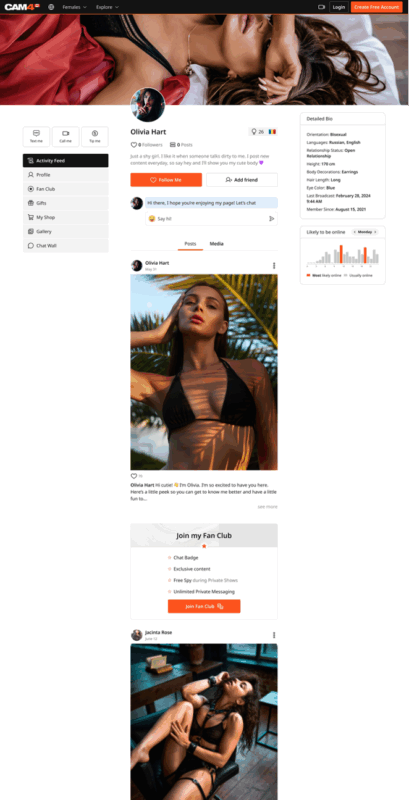 CAM4 Activity Feed example B