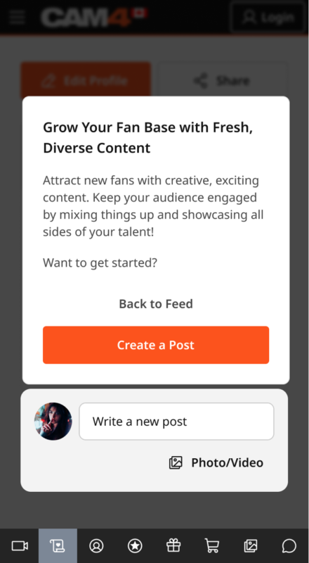 CAM4 Activity Feed on mobile