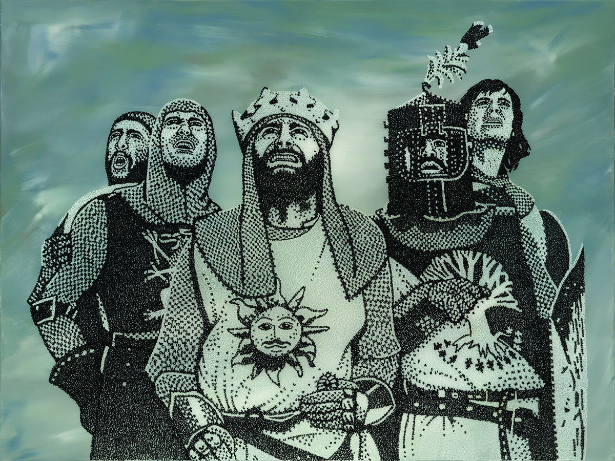 Kira Lee's pointillism art of Monty Python characters